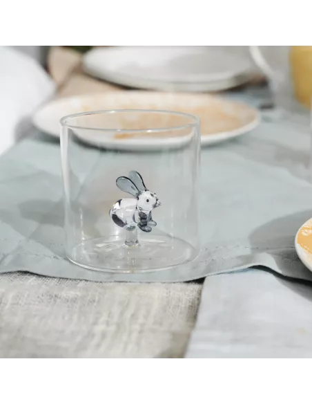 Bicchiere In Vetro Borosilicato Con Soggetto Coniglio In Vetro Colorato All'interno