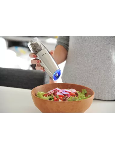 Macinapepe a Gravità In Acciaio e Policarbonato con Macina in Ceramica e Luce Incorporata