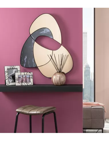 Specchiera Vetro Bronzo Con Cornice Nera In Metallo