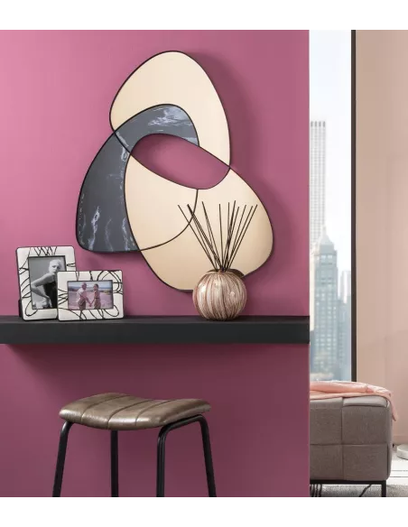 Specchiera Vetro Bronzo Con Cornice Nera In Metallo