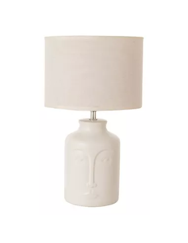 Lampada Da Tavolo Volto In Ceramica Bianca Con Cappello Bianco