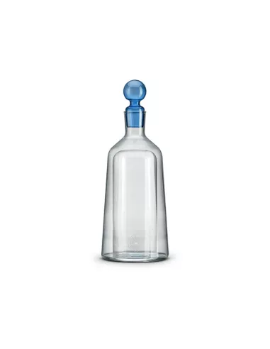 Decanter in vetro borosilicato con 4 bicchieri e tappo colorato blu gift box