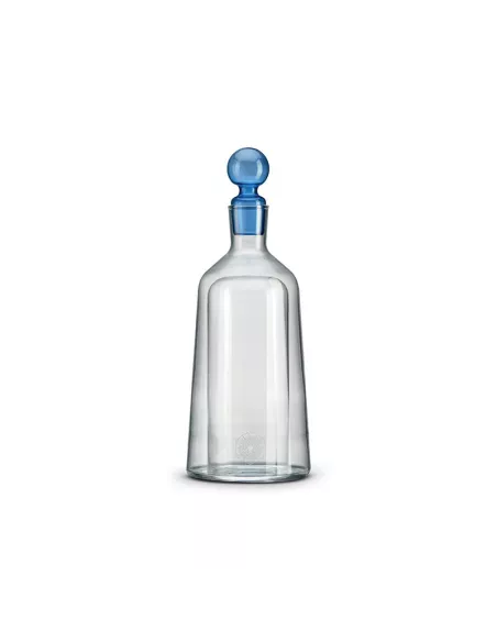 Decanter in vetro borosilicato con 4 bicchieri e tappo colorato blu gift box