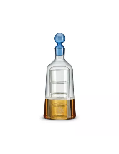 Decanter in vetro borosilicato con 4 bicchieri e tappo colorato blu gift box