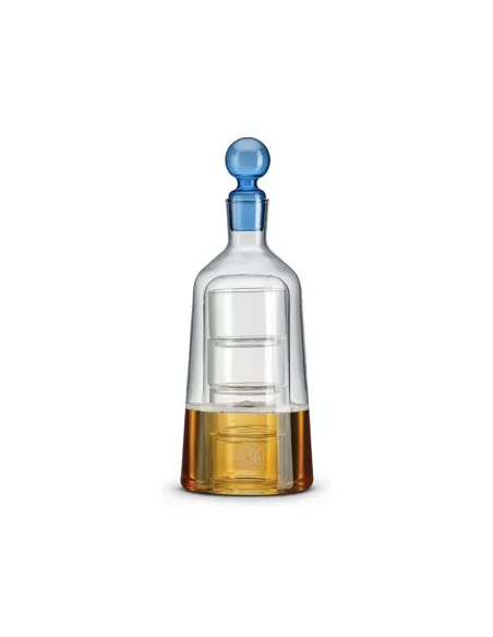 Decanter in vetro borosilicato con 4 bicchieri e tappo colorato blu gift box
