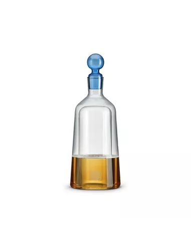 Decanter in vetro borosilicato con 4 bicchieri e tappo colorato blu gift box