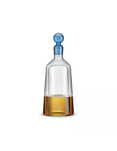 Decanter in vetro borosilicato con 4 bicchieri e tappo colorato blu gift box