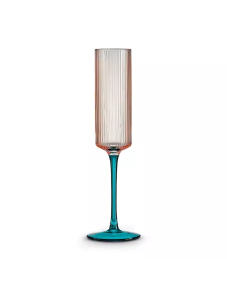 Set 6 calici champagne in vetro plissè bicolore rosa e verde luxury box