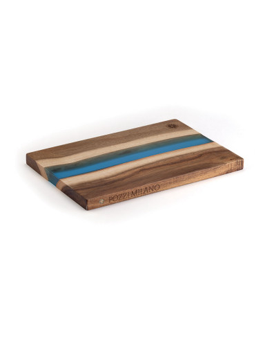 Tagliere in legno d' acacia e resina epossidica blu 30x20x2 cm in luxury box