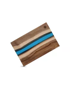 Tagliere in legno d' acacia e resina epossidica blu 30x20x2 cm in luxury box 2