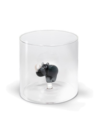 Bicchiere In Vetro Borosilicato Con Soggetto Rinoceronte In Vetro Colorato All'interno