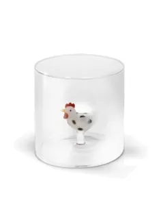 Bicchiere In Vetro Borosilicato Decoro Gallina In Vetro Colorato All'interno