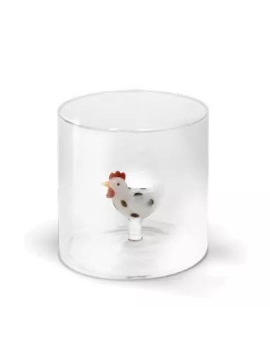 Bicchiere In Vetro Borosilicato Decoro Gallina In Vetro Colorato All'interno