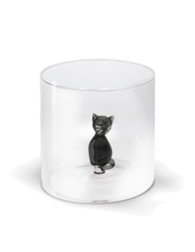 Bicchiere In Vetro Borosilicato Decoro Gatto In Vetro Colorato All'interno
