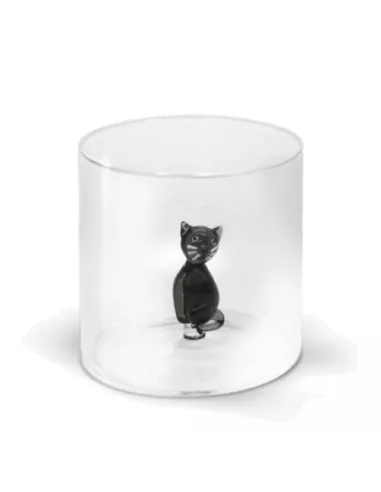 Bicchiere In Vetro Borosilicato Decoro Gatto In Vetro Colorato All'interno