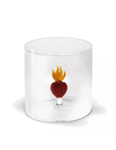 Bicchiere In Vetro Borosilicato Decoro Cuore Sacro In Vetro Colorato All'interno