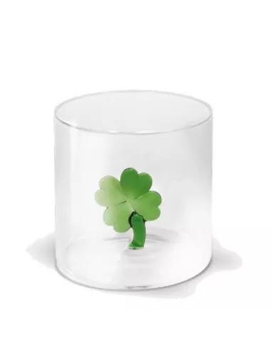 Bicchiere In Vetro Borosilicato Decoro Quadrifoglio In Vetro Colorato All'interno