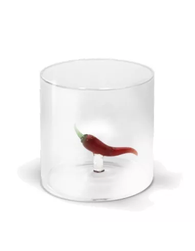 Bicchiere In Vetro Borosilicato Decoro Peperoncino In Vetro Colorato All'interno