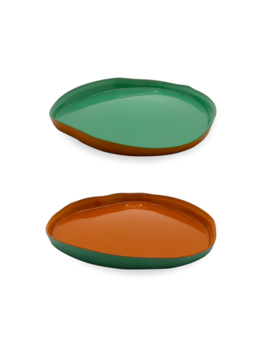 Set 2 piatti in vetro borosilicato arancione e verde 21 cm