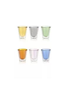 Narciso Set 6 Bicchierini Liquore Colori Assortiti Plissé In Vetro Borosilicato Doppia Parete 60ml