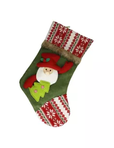 Calza Epifania Babbo Natale Con Albero Verde Poliestere/Tessuto Non Tessuto