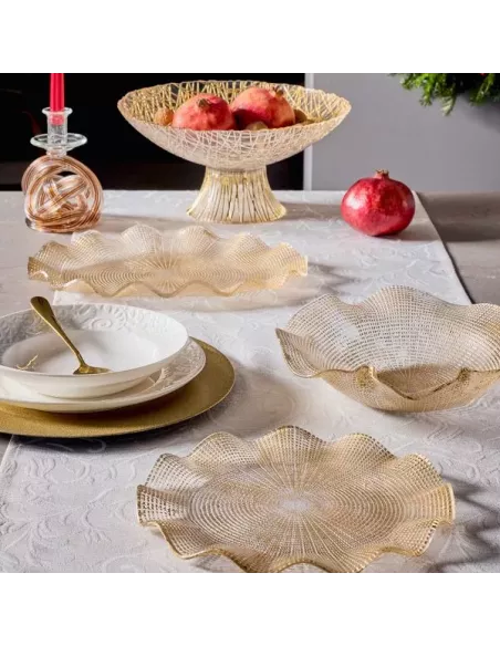 Piatto Ovale Cm 35 Oro Vetro Beige Linea Glory