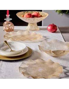 Centrotavola Porta Frutta Cm 34 Oro Vetro Beige Linea Glory 2