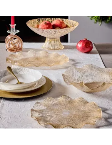 Centrotavola Porta Frutta Cm 34 Oro Vetro Beige Linea Glory