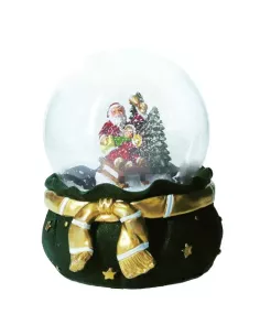 Carillon Palla di Neve Verde Babbo Natale su Slitta