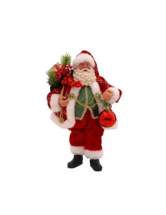 Babbo Natale Decorazione da Appoggio Rosso Verde ed Oro 28cm