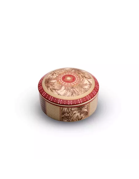 Portagioie tondo 13x6,5 cm in porcellana con coperchio living tropical in luxury box