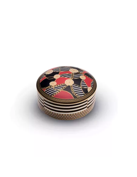 Portagioie tondo 13x6,5 cm in porcellana con coperchio living catene in luxury box