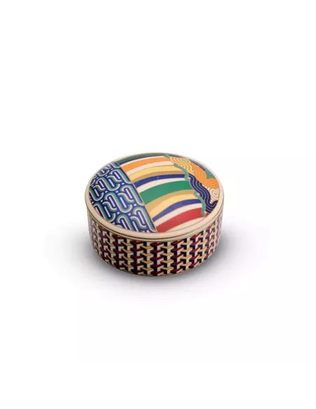 Portagioie tondo 13x6,5 cm in porcellana con coperchio living geometric in luxury box