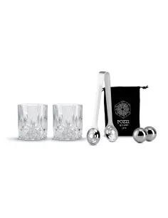 Set Cocktail 2 Bicchieri in Vetro Trasparente con Sfere e Pinza per Ghiaccio