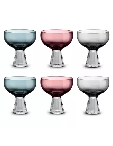 Set 6 Coppe Gelato/Macedonia 350ml in Vetro Puntinato Multicolor