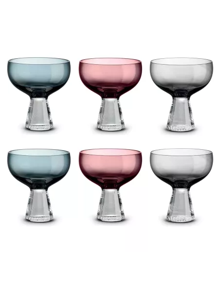Set 6 Coppe Gelato/Macedonia 350ml in Vetro Puntinato Multicolor