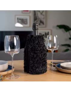 Glacette Morbida Raffredda Bottiglia con Eco Pelliccia Decorativa Nero 2