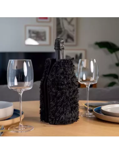 Glacette Morbida Raffredda Bottiglia con Eco Pelliccia Decorativa Nero