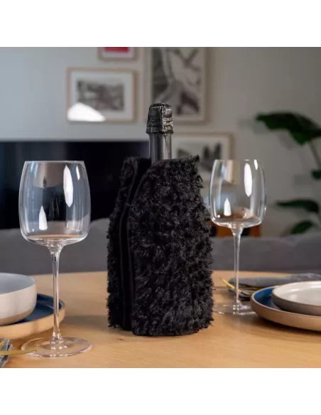 Glacette Morbida Raffredda Bottiglia con Eco Pelliccia Decorativa Nero
