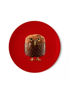 Piatto Panettone in Porcellana Decoro Gufo Panettone