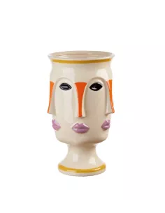 Vaso Basso Volto in Gres - L'oca Nera