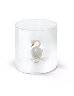 Bicchiere In Vetro Borosilicato Con Soggetto Cigno In Vetro Colorato All'interno