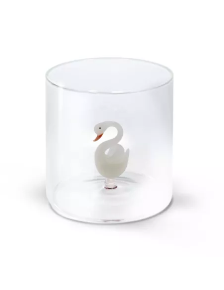 Bicchiere In Vetro Borosilicato Con Soggetto Cigno In Vetro Colorato All'interno