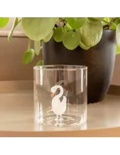 Bicchiere In Vetro Borosilicato Con Soggetto Cigno In Vetro Colorato All'interno 2