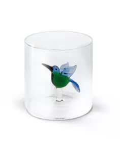 Bicchiere In Vetro Borosilicato Con Soggetto Colibrì In Vetro Colorato All'interno