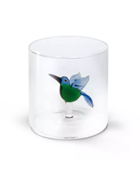 Bicchiere In Vetro Borosilicato Con Soggetto Colibrì In Vetro Colorato All'interno