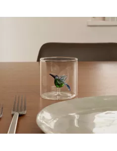 Bicchiere In Vetro Borosilicato Con Soggetto Colibrì In Vetro Colorato All'interno 2