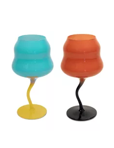 Set 2 Calici Cocktail In Vetro Multicolor Rosso e Azzurro