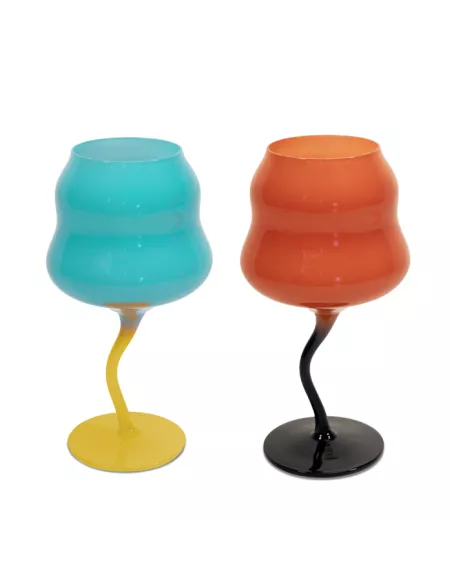 Set 2 Calici Cocktail In Vetro Multicolor Rosso e Azzurro