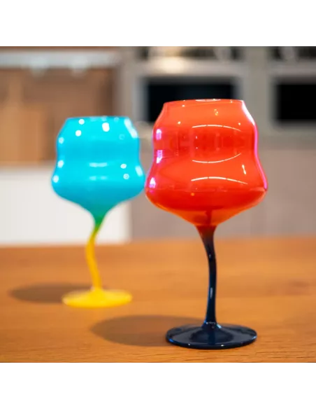 Set 2 Calici Cocktail In Vetro Multicolor Rosso e Azzurro